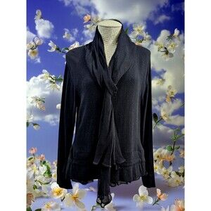 FUZZI Black Cashmere Blend Silk Trim Long Sleeve Sweater Pullover‎ Women's M EUC